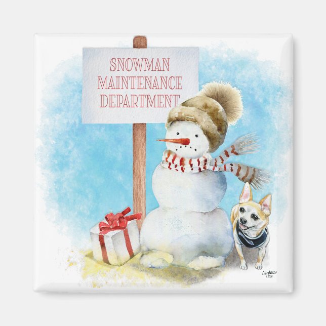 Funny Chihuahua Snowman Magnet (Devant)