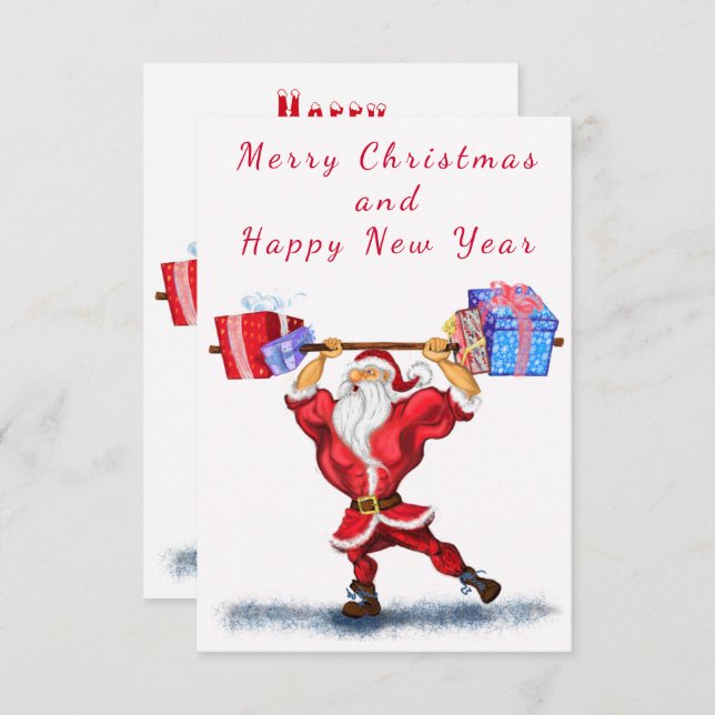 Funny Christmas Card Bodybuilder Père Noël avec ca (Devant / Derrière)