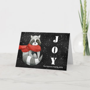 Funny Christmas Raccoon   Joy Cartes de fin de ann