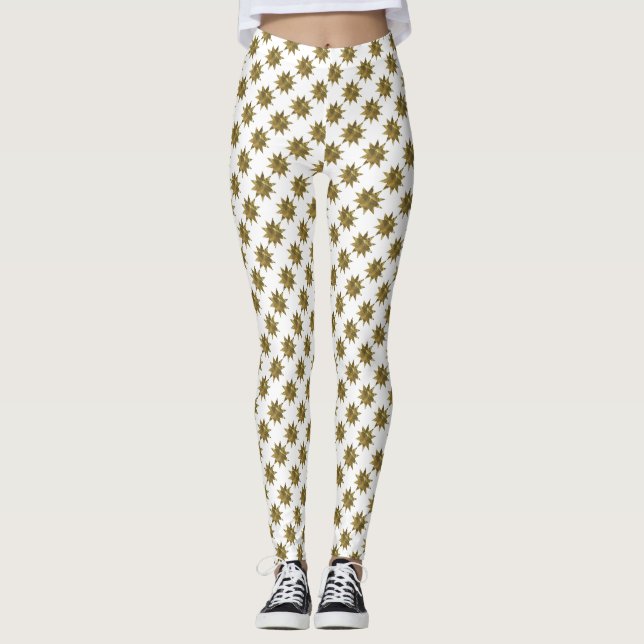 Funny Christmas Stars Gold White Leggings (Devant)