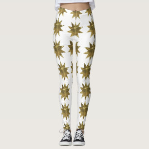Funny Christmas Stars Gold White Leggings