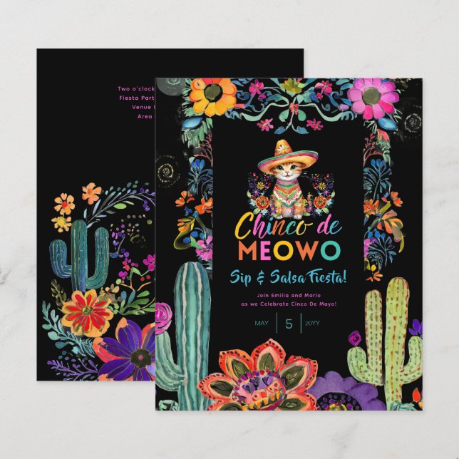 Funny Cinco De Mayo Sip and Salsa Cat FIESTA (Devant / Derrière)