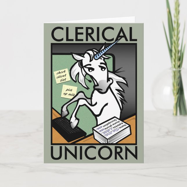 FUNNY CLERICAL UNICORN VERTICAL GREETING CARTE (Devant)
