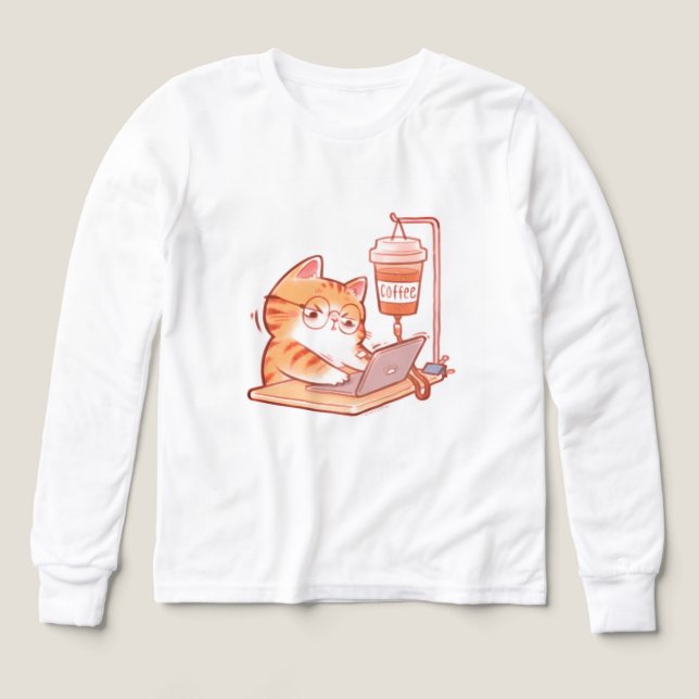 Funny Coffee Cat Shirt, Cute Overworked Programmer (Motif recto)