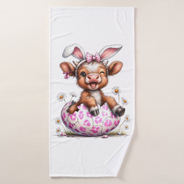 Funny Cow Easter Rabbit Cute Highland Cows Lover E (Serviette de bain)