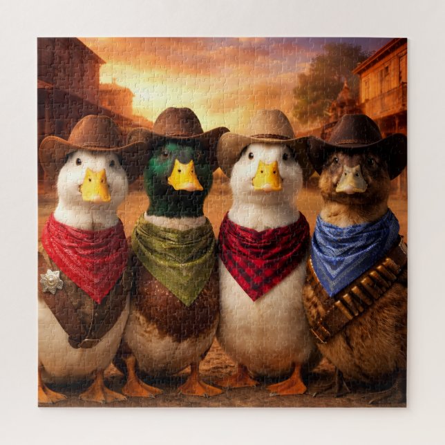 Funny Cowboy Duck Puzzle | Western Duck Art (Vertical)