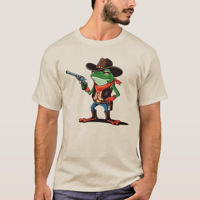 Funny Cowboy Frog Cartoon T-Shirt (Devant)