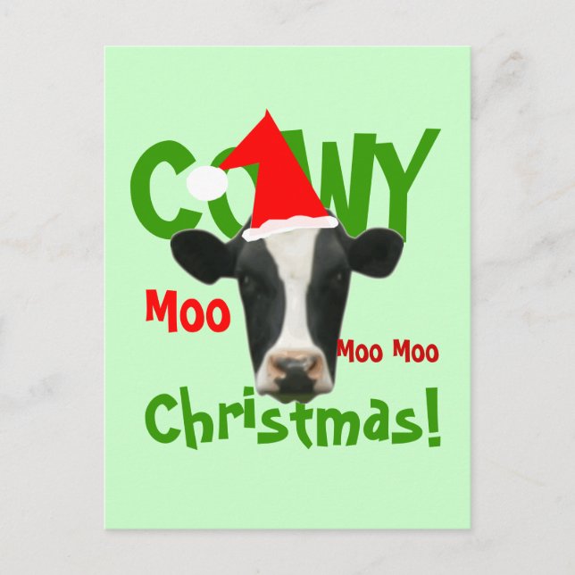 Funny Cowy Christmas Père Noël Cow Carte postale (Devant)
