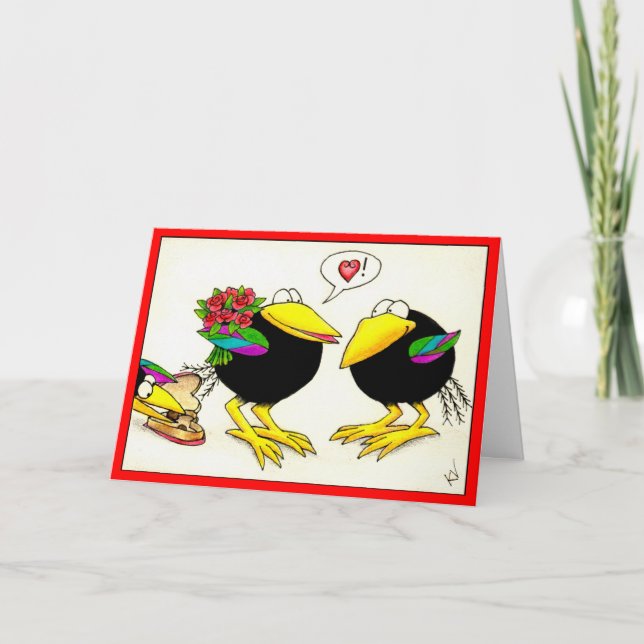 Funny Crows Valentine's Day carte de voeux (Devant)