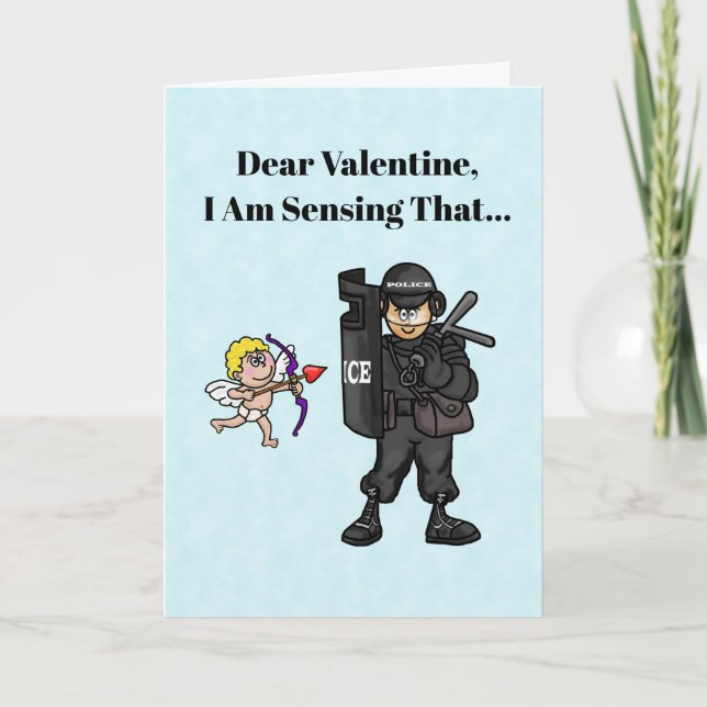 Funny Cupid et SWAT Officier Carte Saint Valentin (Devant)