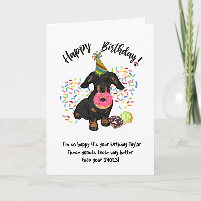 Funny Dachshund Chien Carte d'anniversaire Donuts (Devant)