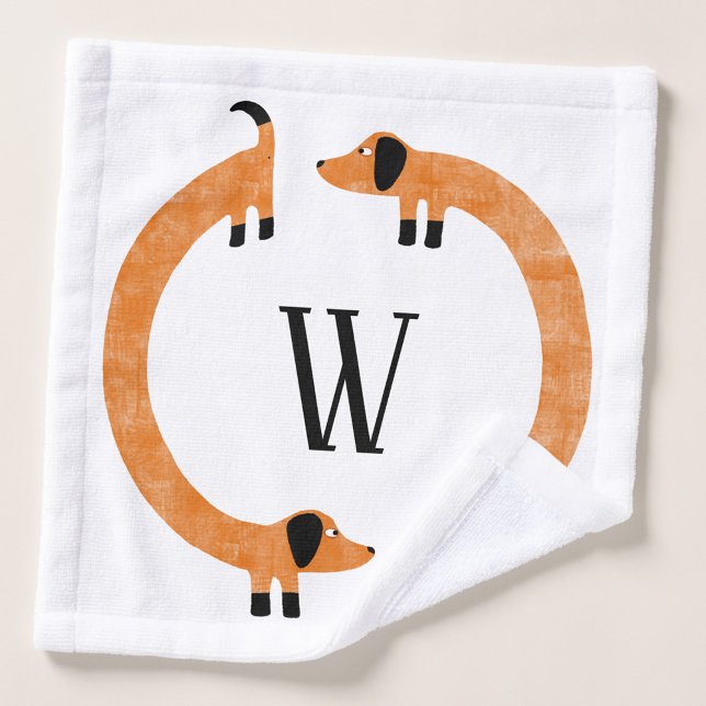 Funny Dachshund Saucisse Chien Monogramme (Personalized Dachshund Wiener Sausage Dog monogram initial wash cloth)