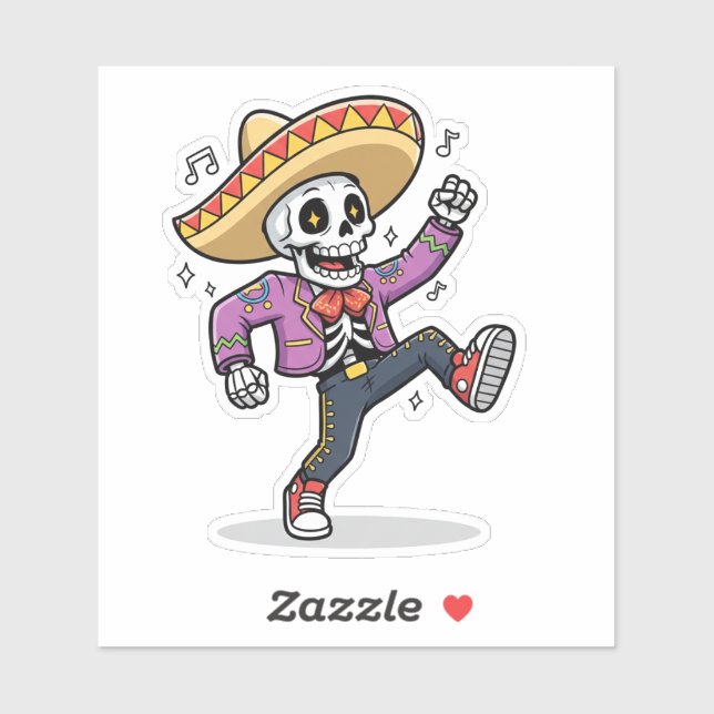 Funny Dancing Skeleton Custom-Cut Vinyl Sticker (Feuille)