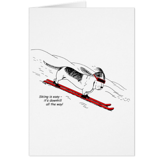 Funny Downhill Skiing Dog Greeting Card (Devant)