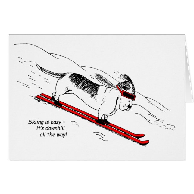 Funny Downhill Skiing Dog Greeting Card  (Devant horizontal)