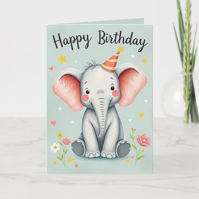 Funny Elephant Bonne Carte d'anniversaire (Devant)