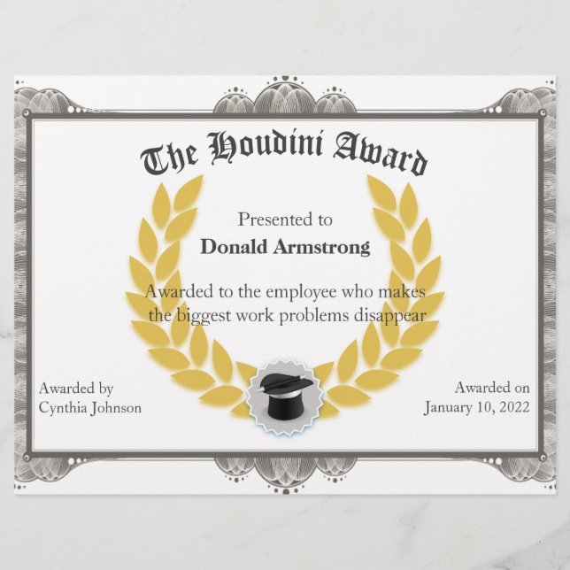 Funny Employé Award - Houdini (Devant)