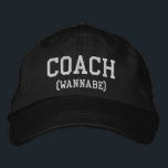 Funny Entraîneur Wannabe Casquette sportif<br><div class="desc">Élevez votre sens de l'humour avec notre casquette noir "Coach (wannabe)", conçu pour ajouter une touche de charme ludique à votre tenue. Doté d'un texte blanc audacieux, ce casquette est un délicieux clin d'oeil à tous ces aspirants entraîneurs qui embrassent le côté léger de leur voyage. Que vous soyez un...</div>