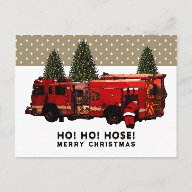 Funny Firefighter Christmas Holiday Carte postale (Devant)