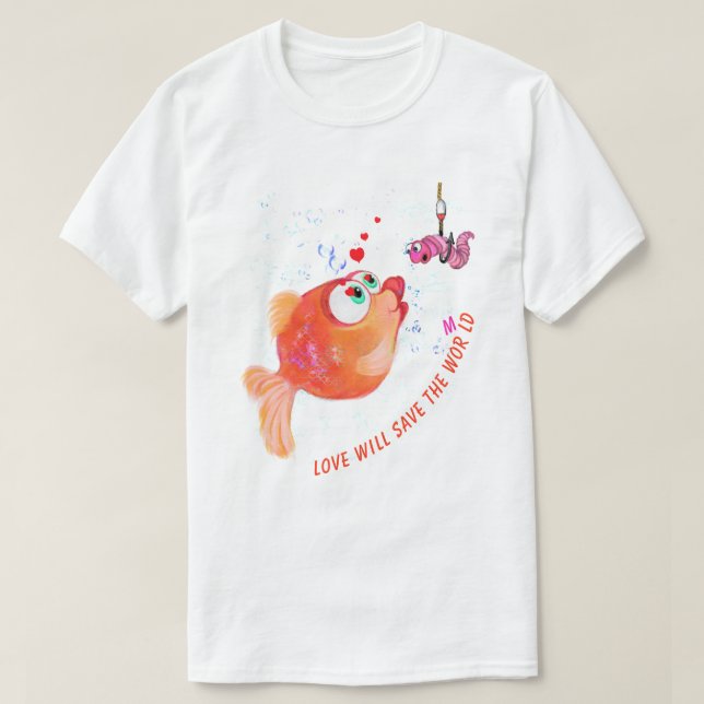 Funny Fish and Worm Playful T-Shirt (Design devant)