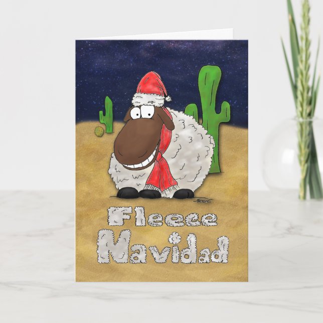 Funny Fleece Navidad Cartoon Sheep Carte de Noël (Devant)