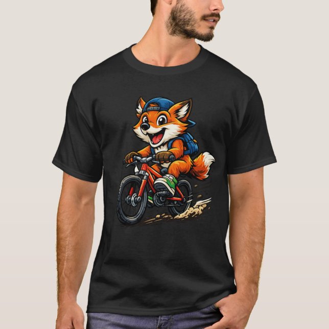 Funny Fox Riding Bicycle Cartoon T-Shirt Design (Devant)