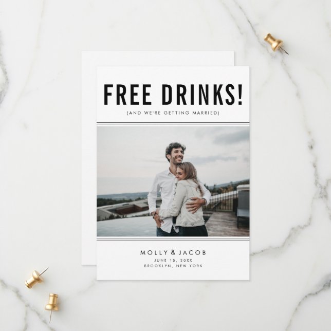 Funny Free Drink Photo Wedding Save the Date (Devant/Arrière en situation)