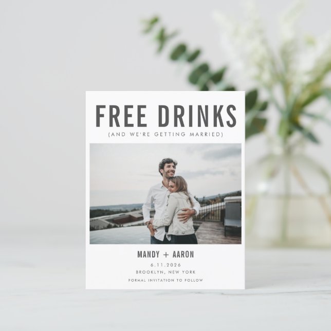 Funny Free Drinks Budget Enregistrer la date (Debout devant)