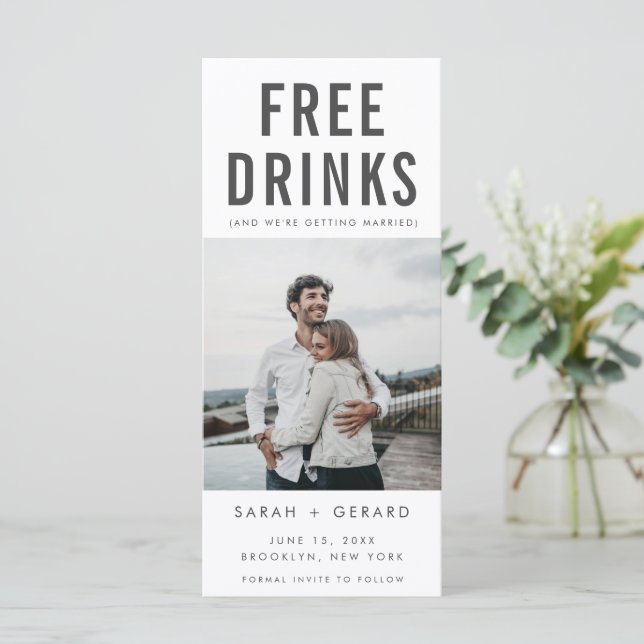 Funny Free Drinks Mariage Photo Enregistrer la dat (Debout devant)