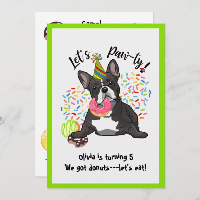 Funny French Bulldog, Invitation de fête d'anniver (Devant / Derrière)