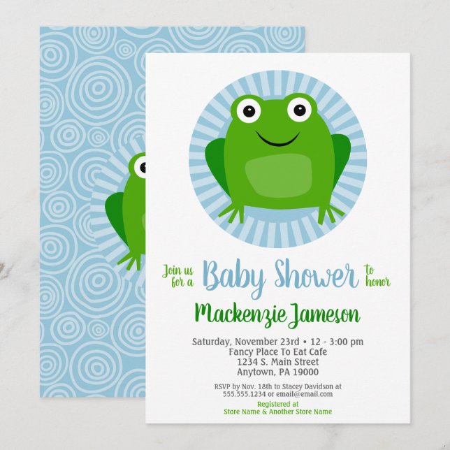 Funny Frog Boys Baby shower Invitation (Devant / Derrière)
