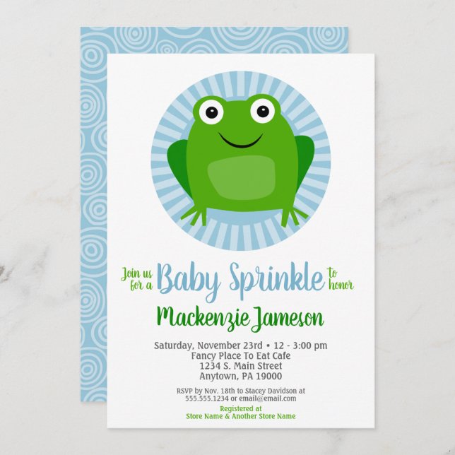 Funny Frog Boys Baby Sprinkle Invitation (Devant / Derrière)