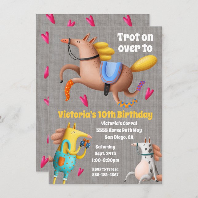 Funny Funky Horse Anniversaire Fête Invitation (Devant / Derrière)