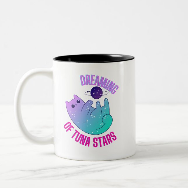 Funny Galaxy Kawaii Chat Jouer avec Stars Mug (Gauche)