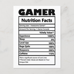 Funny Gamer Nutrition Facts Carte postale