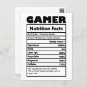 Funny Gamer Nutrition Facts Carte postale (Devant / Derrière)