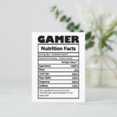 Funny Gamer Nutrition Facts Carte postale (Debout devant)