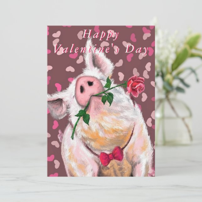 Funny Gentleman Pig Valentine's Day Card (Debout devant)