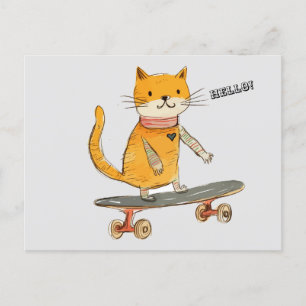 Funny Ginger Cat Skateboard Carte postale