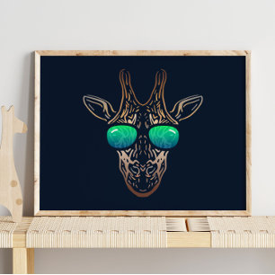 Funny Giraffe   Avec Impression murale de lunettes