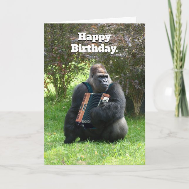 Funny Gorilla Accordion Joueur Carte Anniversaire (Devant)