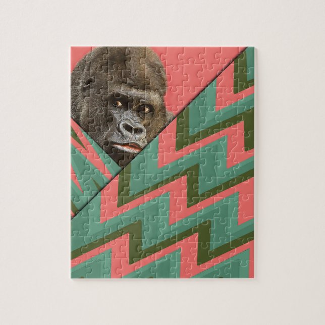 Funny Gorilla Rose Vert Chevron Puzzle (Vertical)