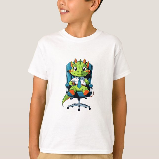 Funny Green Dragon Cartoon Kids T-Shirt (Devant)