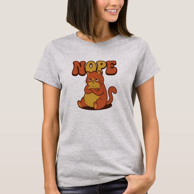 Funny Grumpy Cat "NOPE" T-Shirt - Retro 70s Style (Devant)