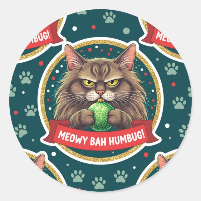 Funny Grumpy Christmas Cat Sticker – Ornament cat (Devant)