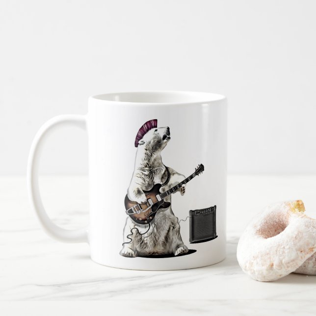 Funny Guitar Player Punk Bear Rock and Roll Mug (Avec donut)
