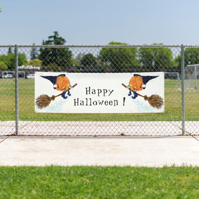 Funny Halloween bannière sorcière Citrouille volan (En situation)