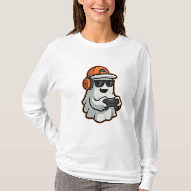 Funny Halloween Ghost Gamer Pixel Video T-Shirt (Devant)