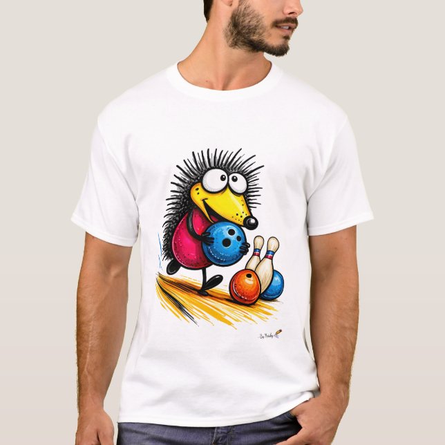 Funny Hedgehog Bowling Cartoon T-Shirt (Devant)