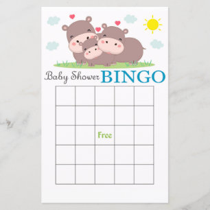 Funny Hippo baby shower carte de bingo